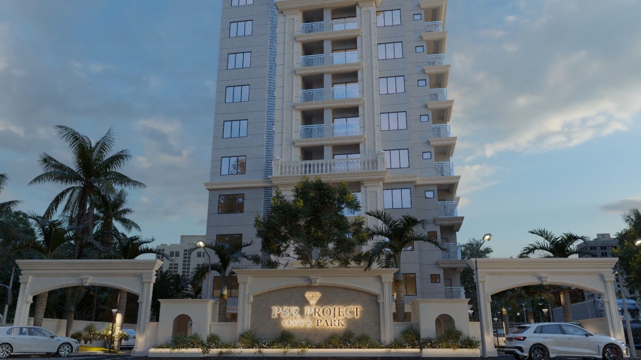 Grand arched entrance gateway to the community