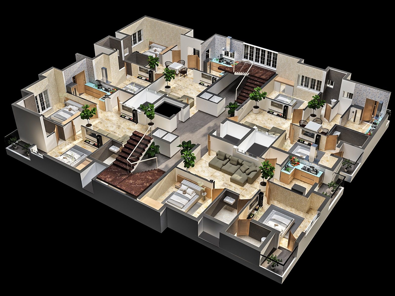 Cutaway 3D floor plan of a typical PSR Onyx Park residential floor
